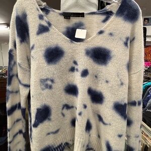 360 Cashmere Navy Tie-Dye V-Neck Sweater